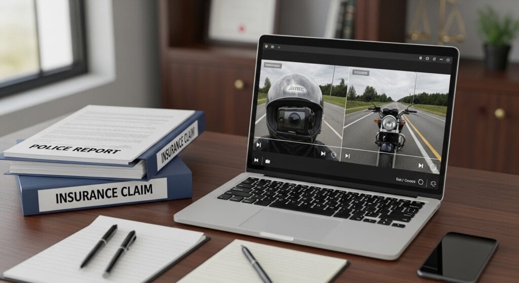 Dashcam and helmet camera evidence in motorcycle accident case