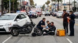 California delivery driver motorcycle accident scene with evidence for an injury claim