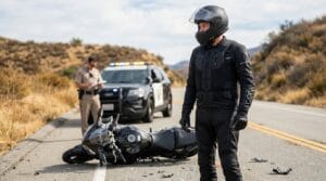 Motorcyclist wearing an airbag vest after a crash where protective gear evidence may affect an injury claim