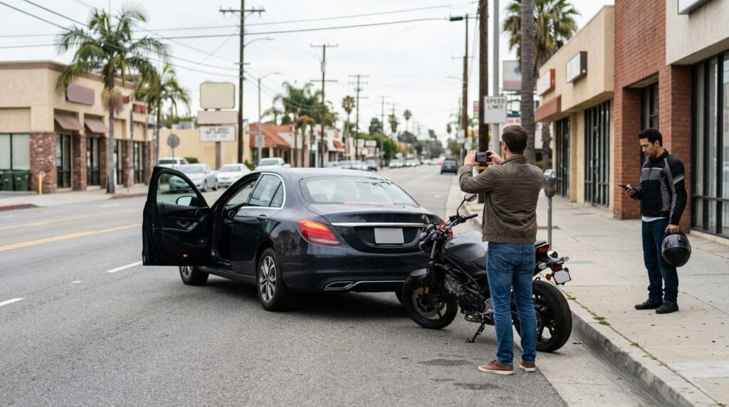 Documentation of motorcycle and vehicle door positions following a California dooring accident